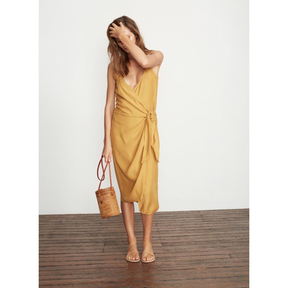 Faithfull the Brand Juel Midi Wrap Dress Mustard Size 4